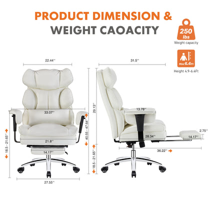 The dimension of a white executive office chair sold by WorkZen Interiors