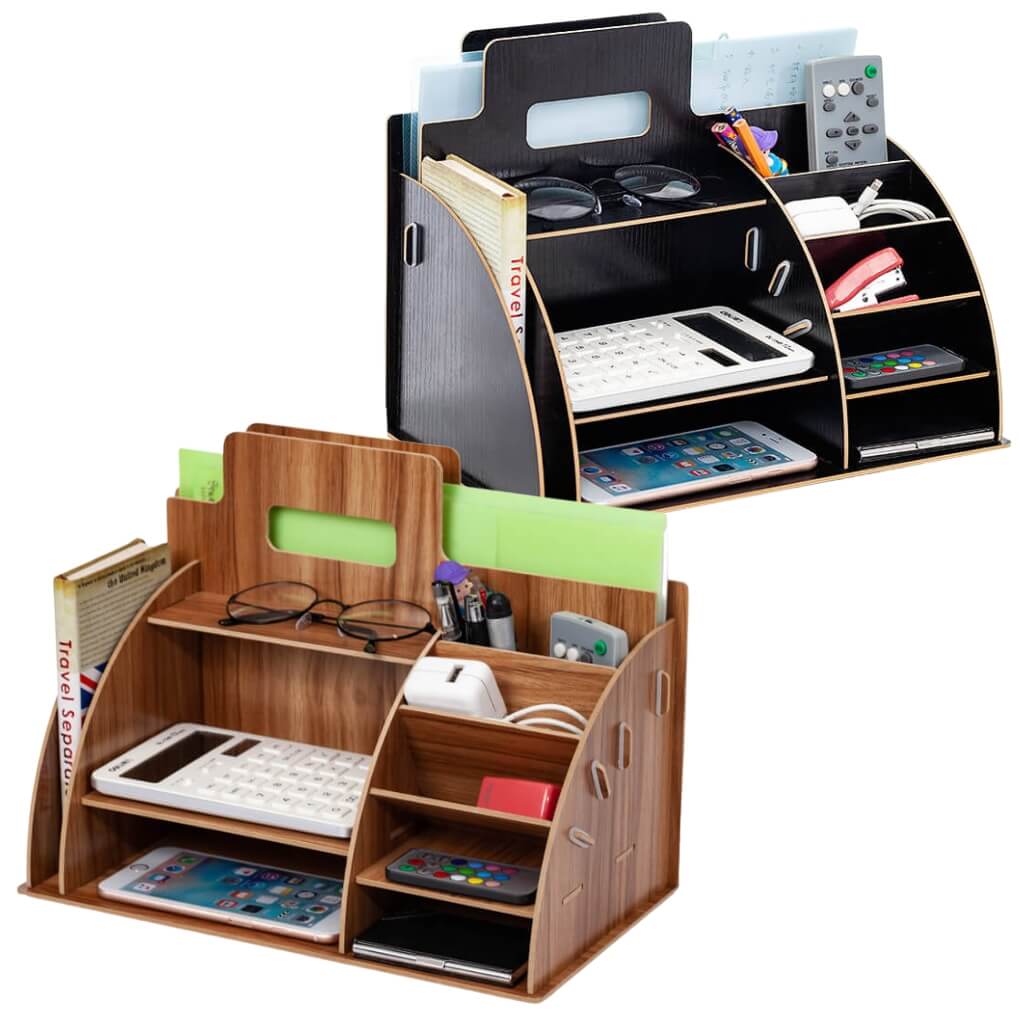 A black and brown cherry wood Wooden Magazine Rack sold by WorkZen Interiors