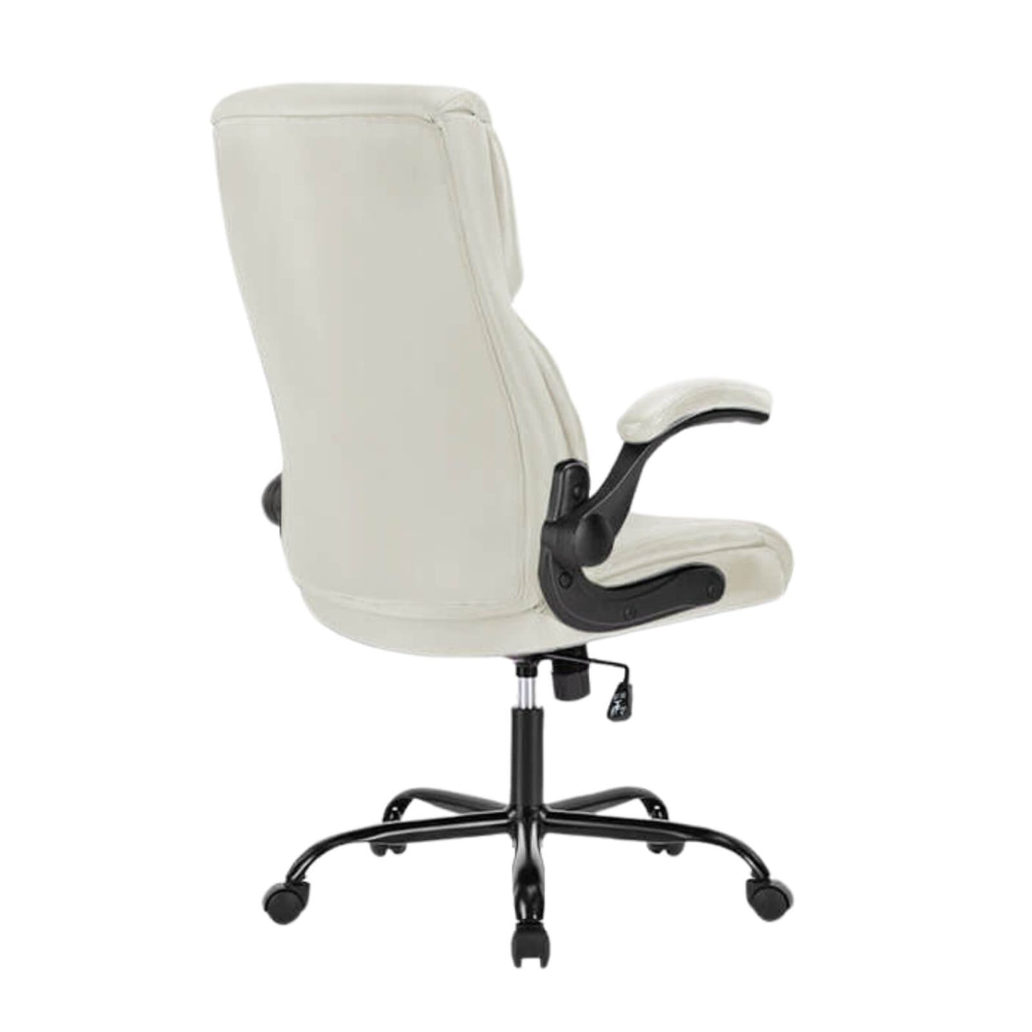 The back of a white leather office chair sold by WorkZen Interiors
