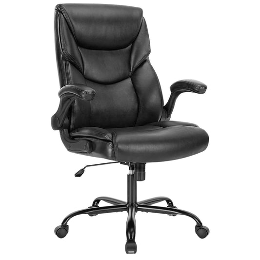 A black leather office chair sold by WorkZen Interiors