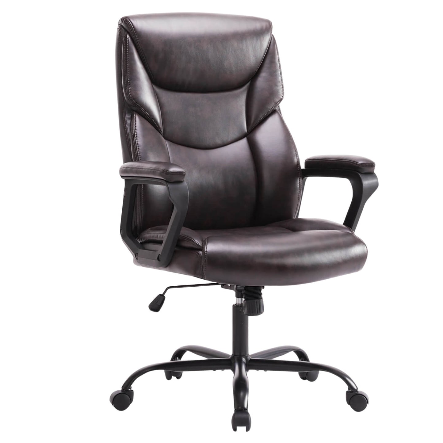 A black leather office chair sold by WorkZen Interiors