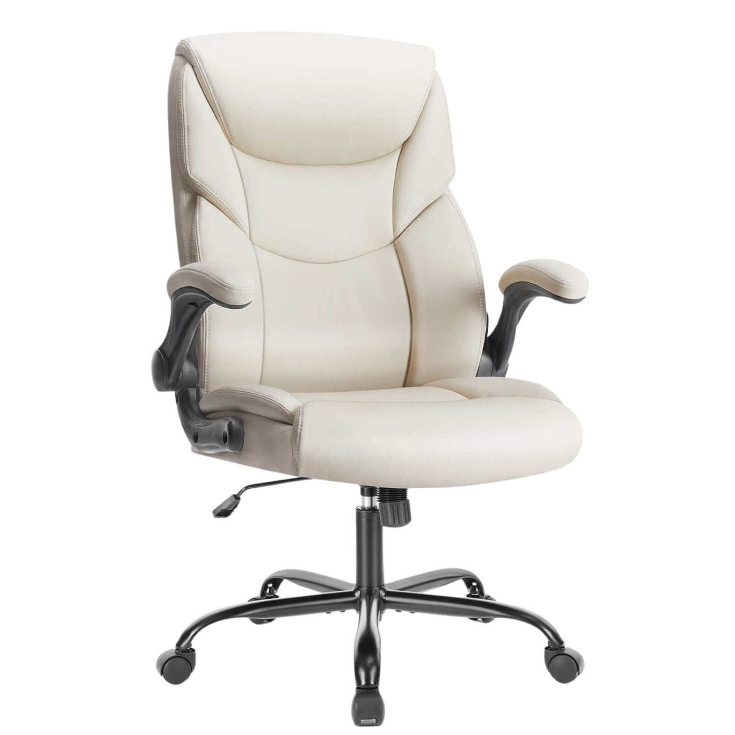 A white leather office chair sold by WorkZen Interiors