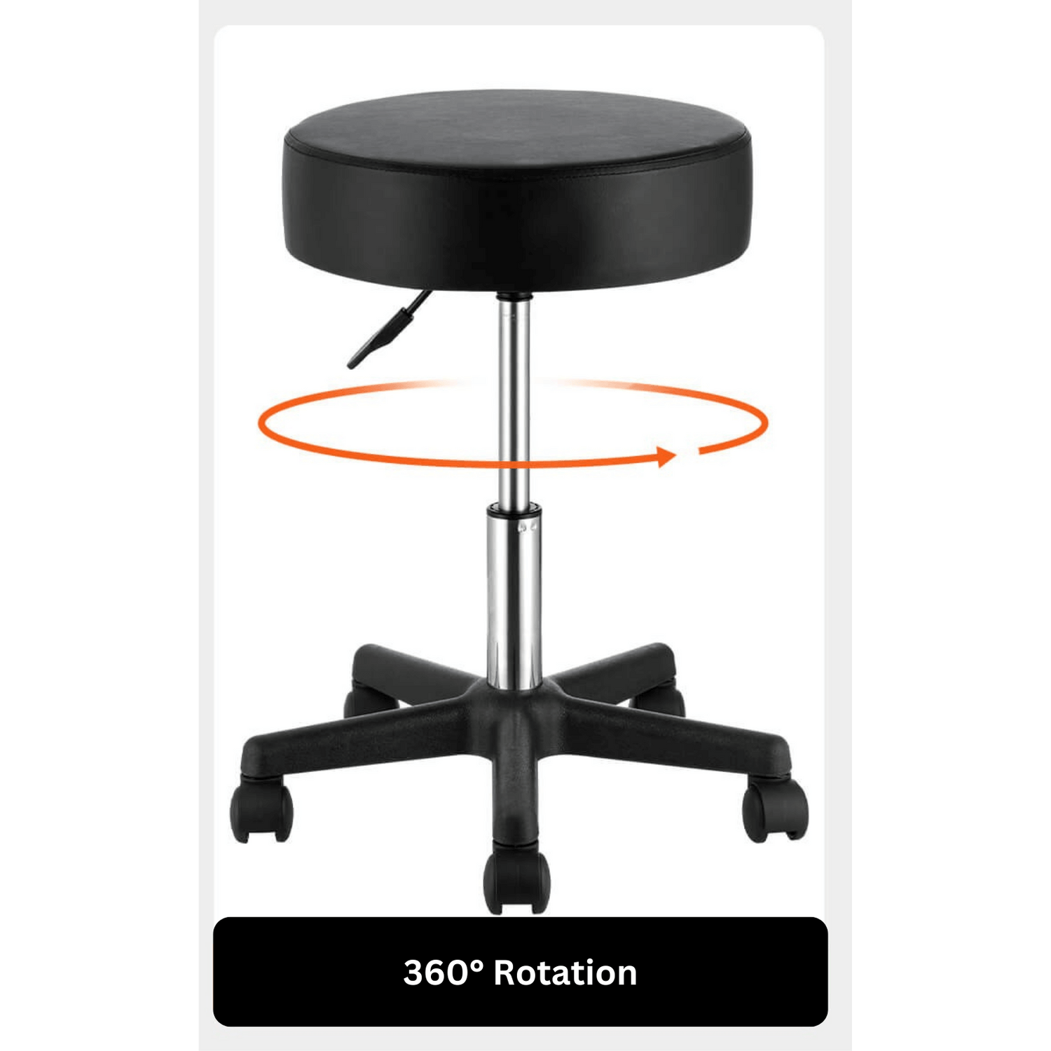 The 360 degrees rotation of a 400 lbs black leather stool sold by WorkZen Interiors