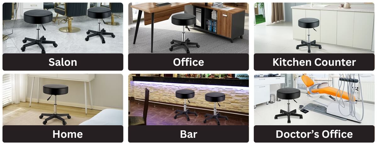 Different places that a leather stool can be used.