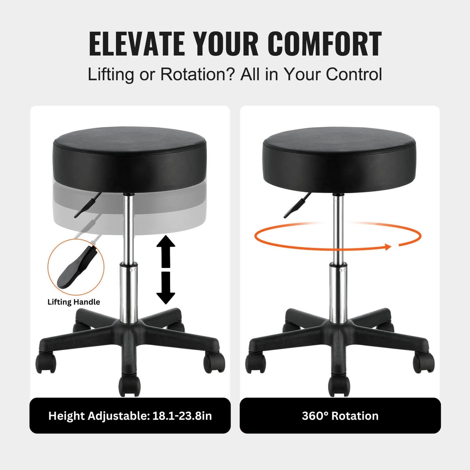 The height adjustment function of a 400 lbs black leather stool sold by WorkZen Interiors