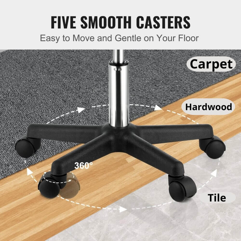 A leather stool with five caster used on different kinds of floors.