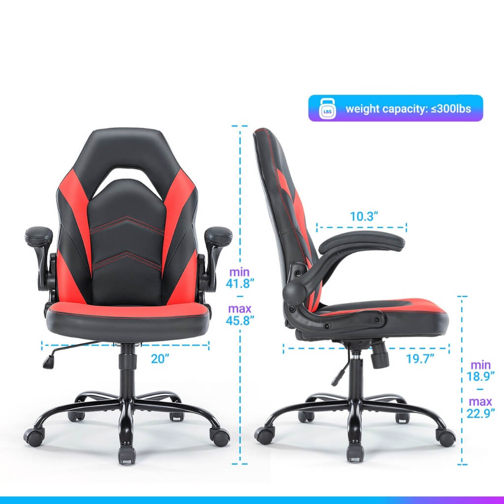 A dimension of a red racing game chair
