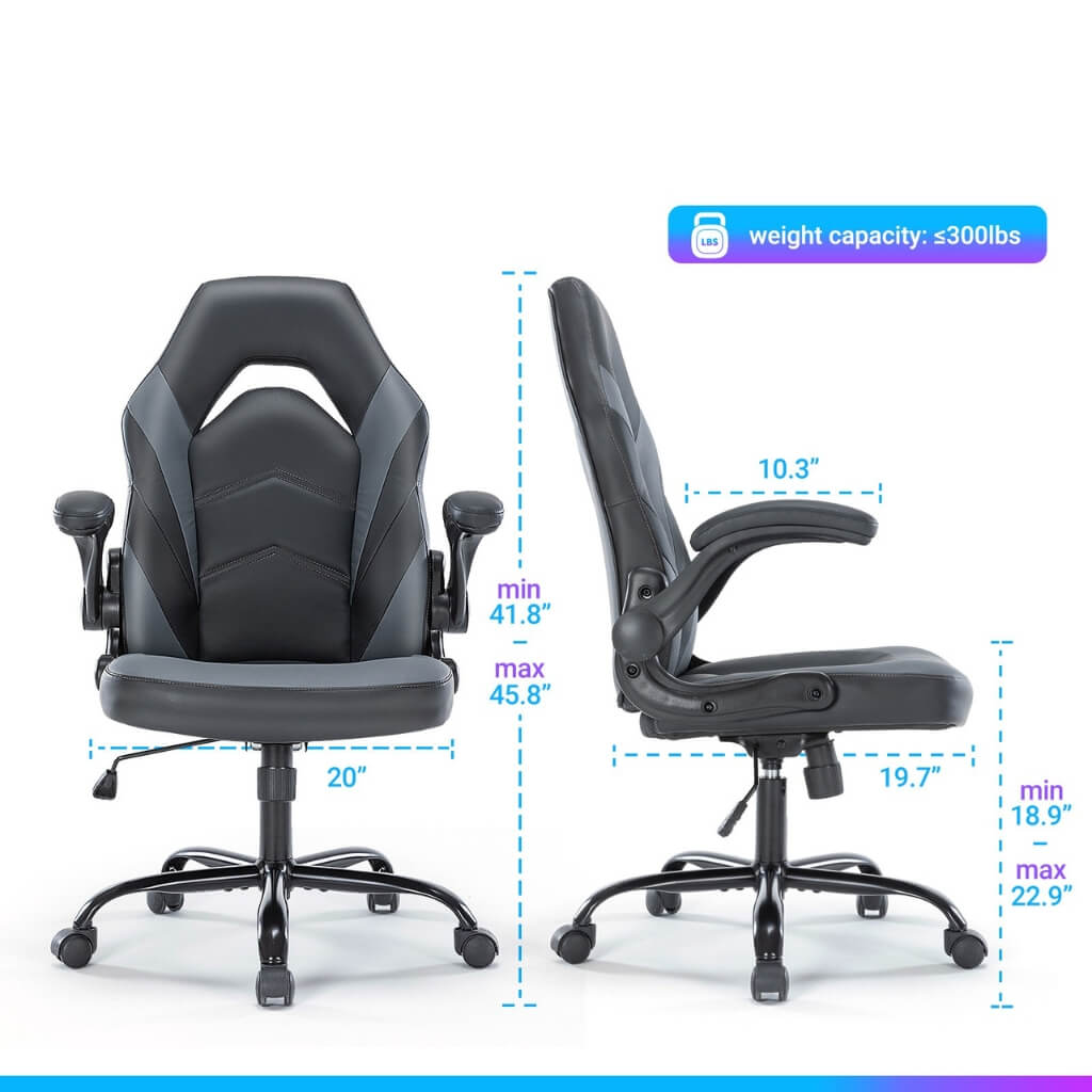 A dimension of a grey racing game chair