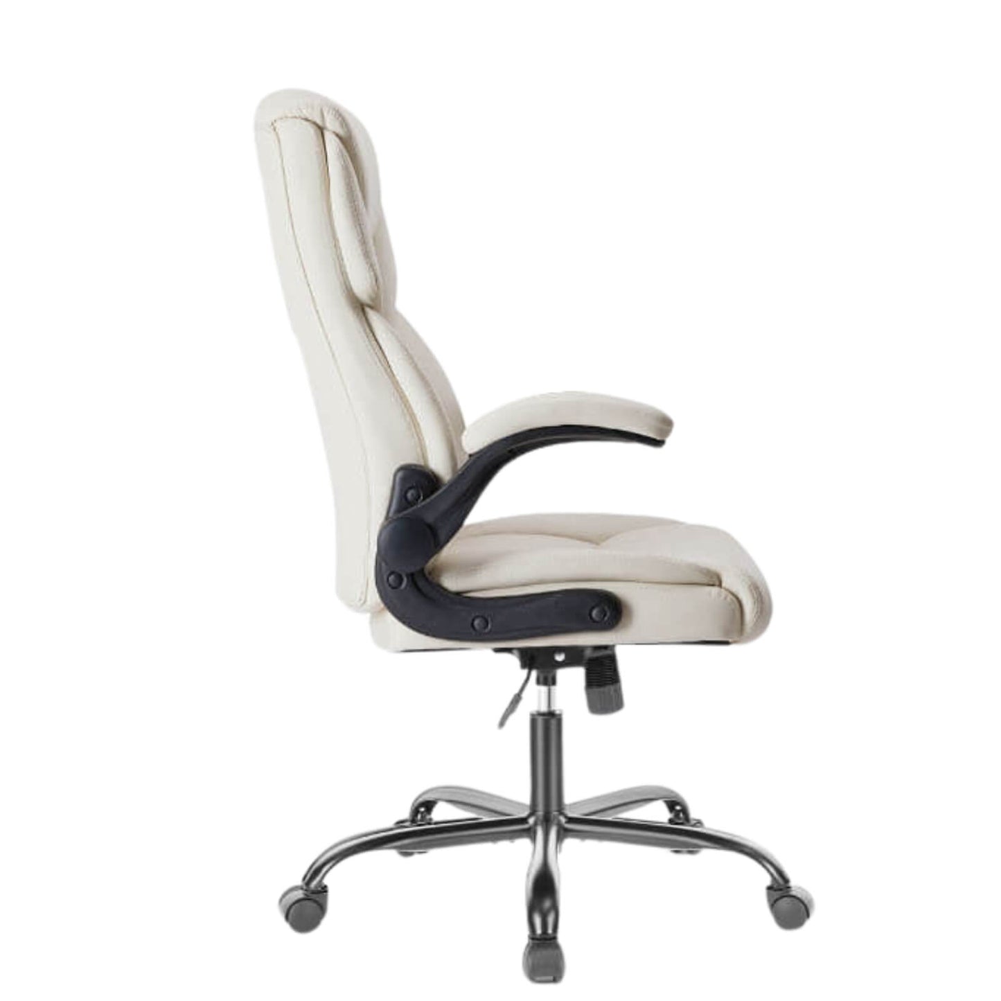 The side of white leather office chair sold by WorkZen Interiors