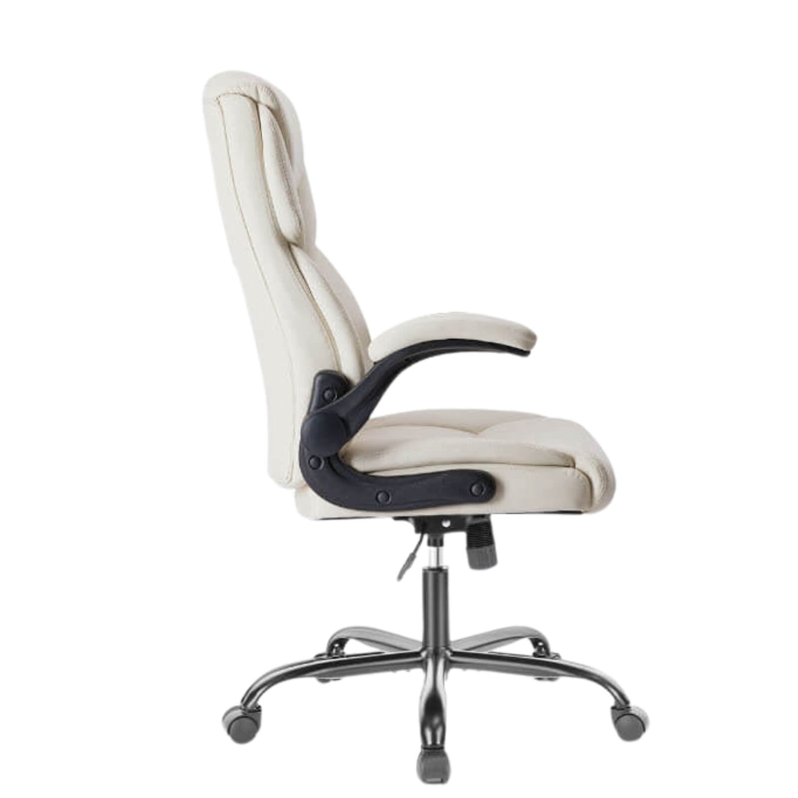 The side of white leather office chair sold by WorkZen Interiors