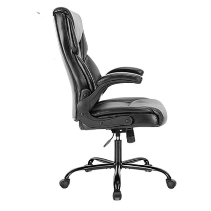 A black leather office chair sold by WorkZen Interiors