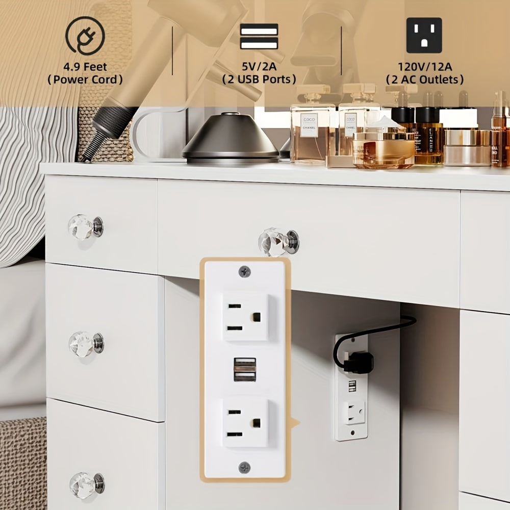 Electrical outlet with USB ports on a white dresser set