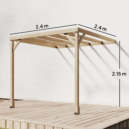 Wooden pergola with measurements on a white background
