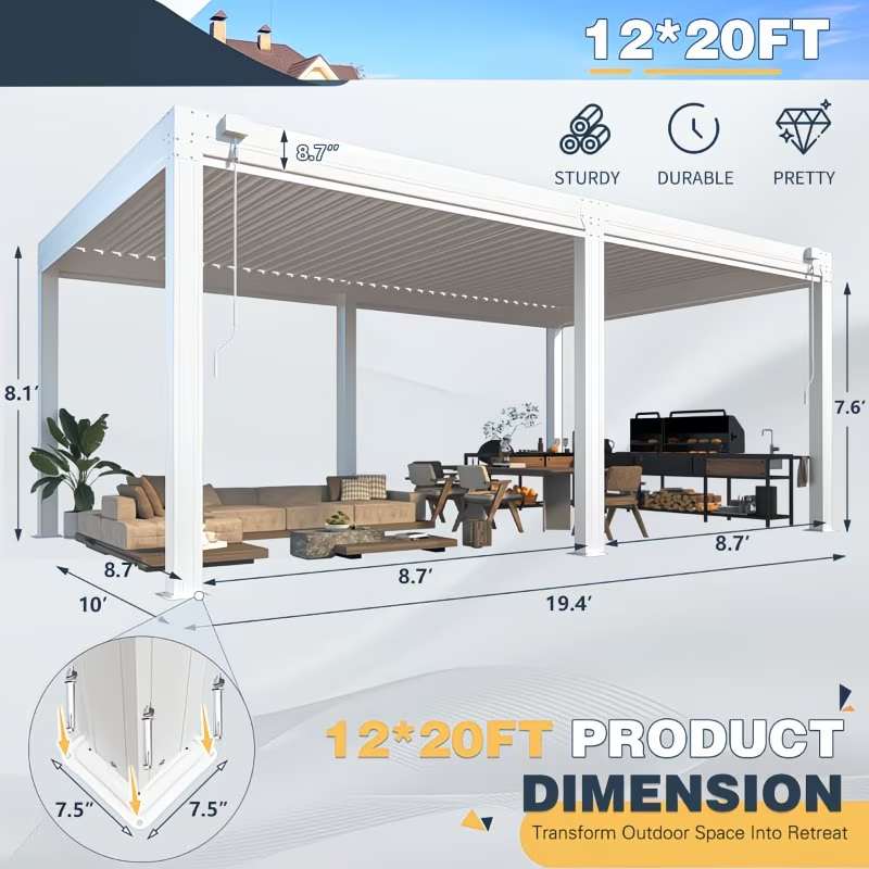 Dimension of a 12x20 modern pergola