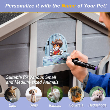 Person customizing a pet door with a pen, suitable for small and medium-sized animals.