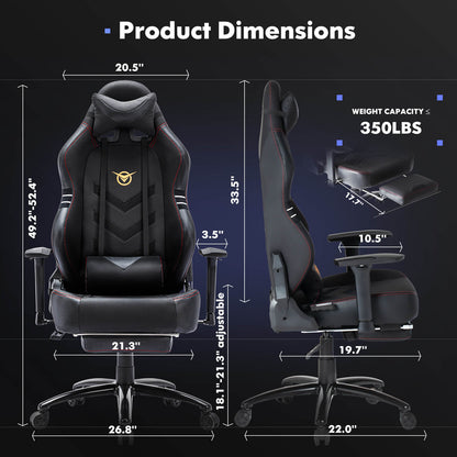 Dimensions of a black Big and Tall Gaming Chair sold by WorkZen Interiors