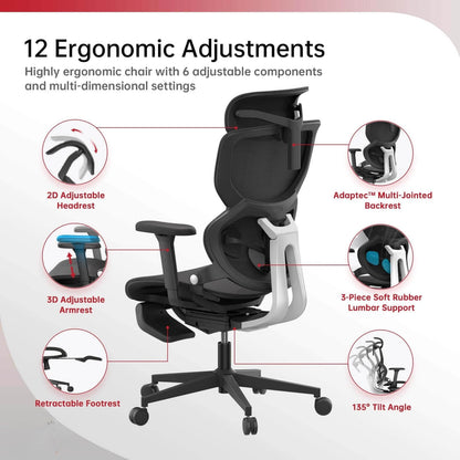 12 ergonomic adjustments of the black big and tall mesh office chair sold by WorkZen Interiors