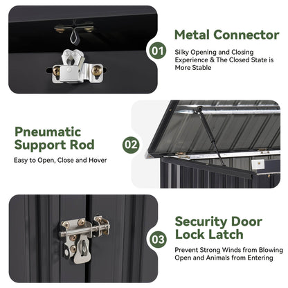 Metal connector, pneumatic support rod, and security door lock latch with text on a white background