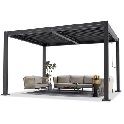 Outdoor pergola with patio furniture on a white background