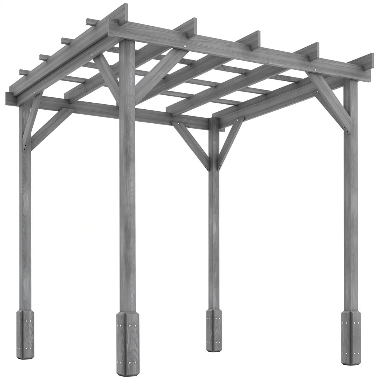 Wooden pergola structure on a white background