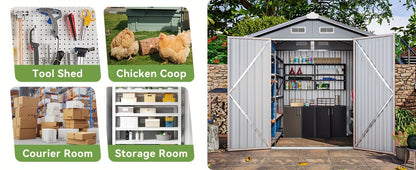 Collage of different storage solutions including a tool shed, chicken coop, courier room, and storage room.