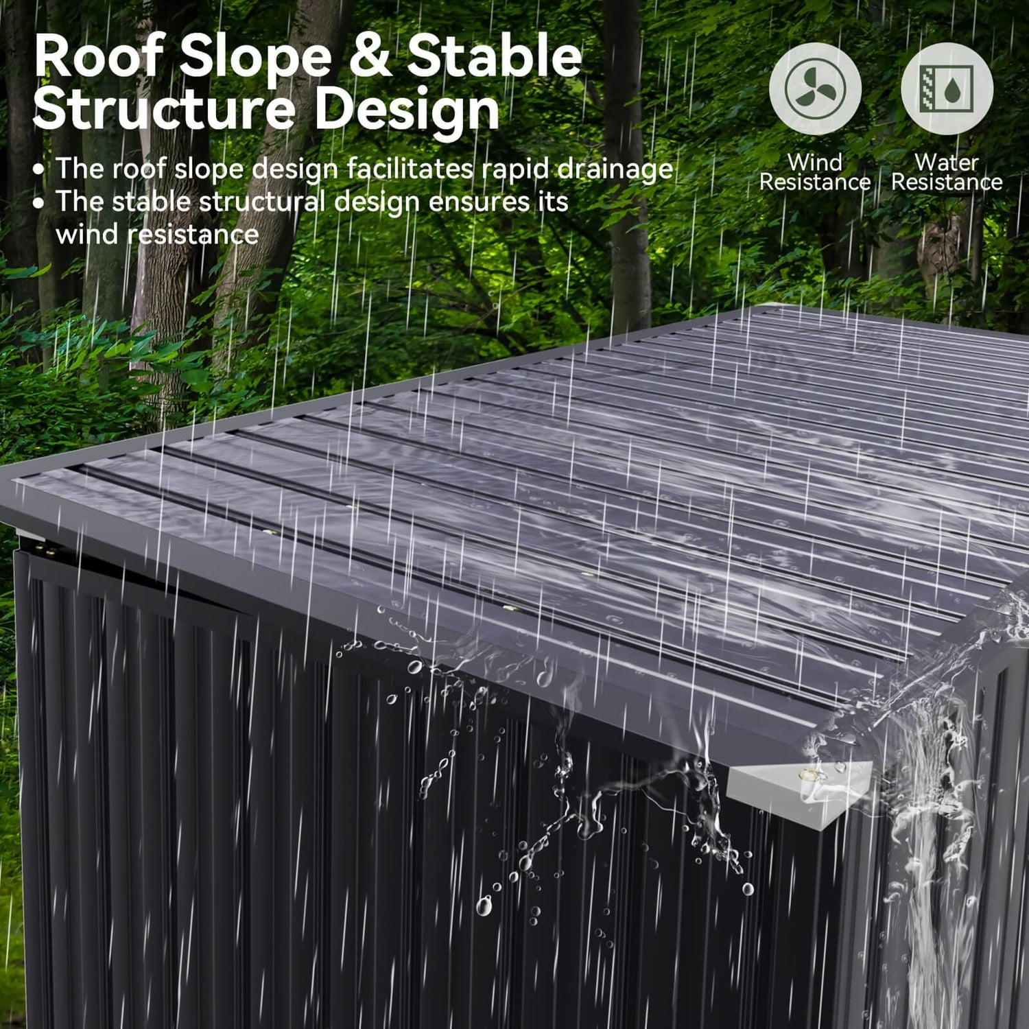 Roof slope and stable structure design with rain simulation on a roof