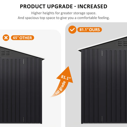 Comparison of two storage sheds with text highlighting increased height and spacious top space.