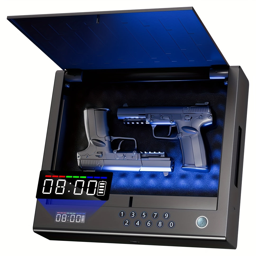 Hand gun safe with two guns inside on a white background