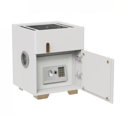 White modern nightstand with safe with open door on a white background