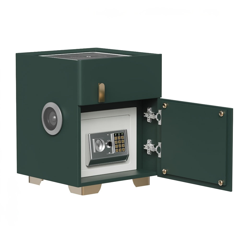 Green modern nightstand with safe with open door on a white background