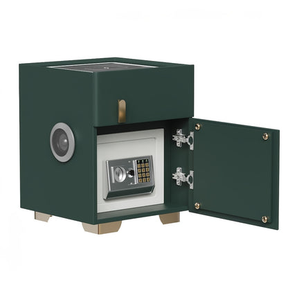 Green modern nightstand with safe with open door on a white background