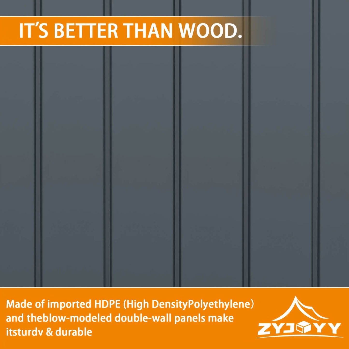 Text overlay on a gray panel background with branding and product information.