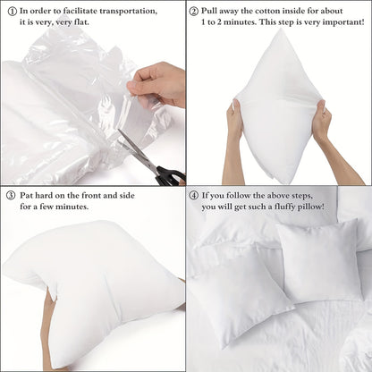 Step-by-step guide on how to make a fluffy pillow with text instructions.