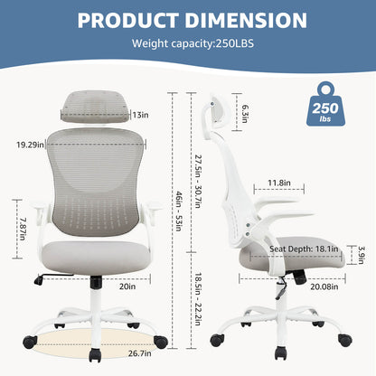 Dimension of a gray Mesh Back Office Desk Chair sold by WorkZen Interiors